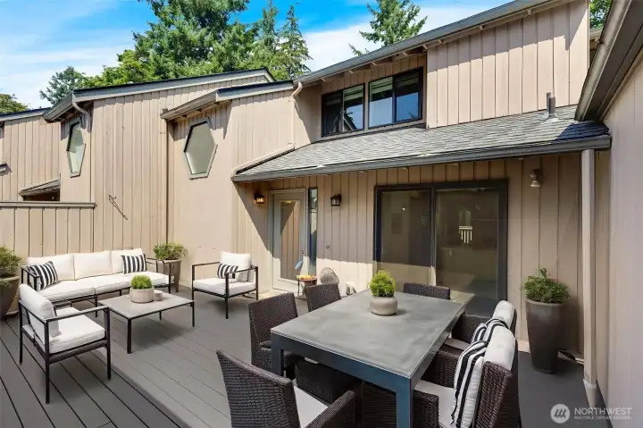 Completely enclosed patio offers privacy and security