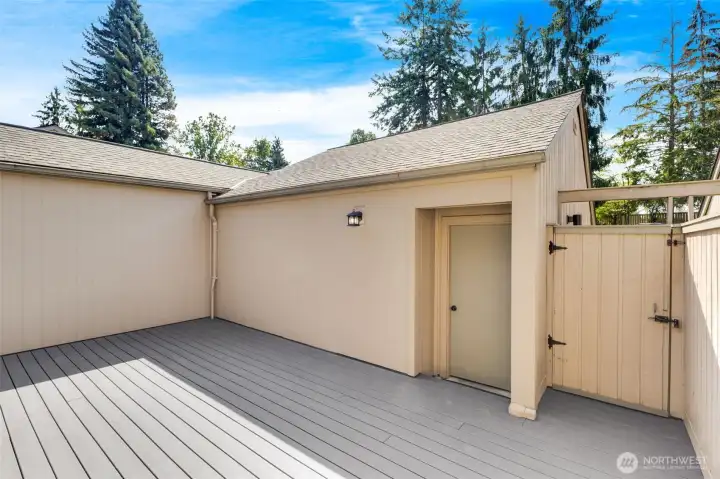 Private patio with direct access to detached 2 car garage