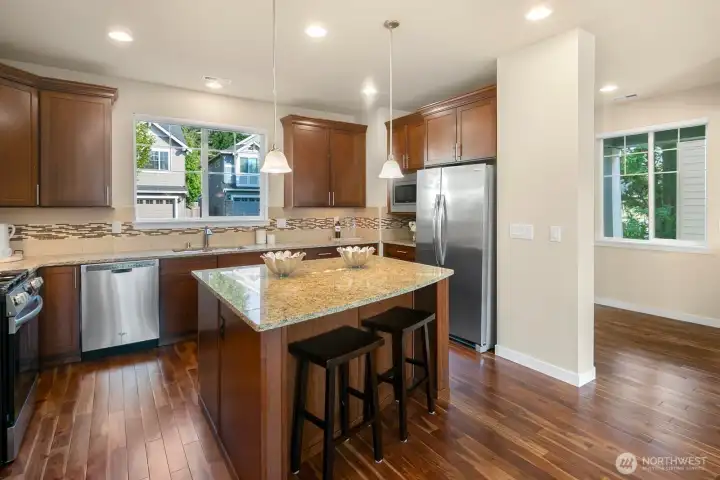 Chef's kitchen, granite counters, and new fridge + Range!