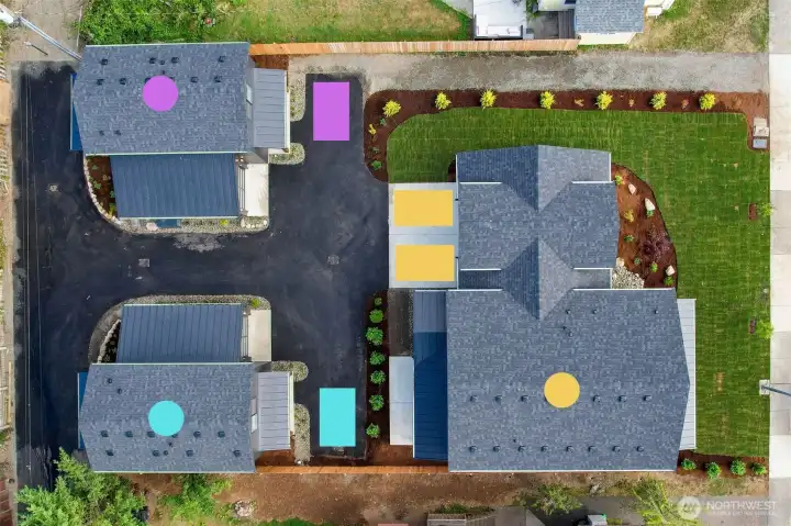 Exterior parking map key for homes (yellow = 2615, blue = 2617, purple = 2619)