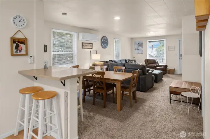 Open concept of kitchen, dining room and living room