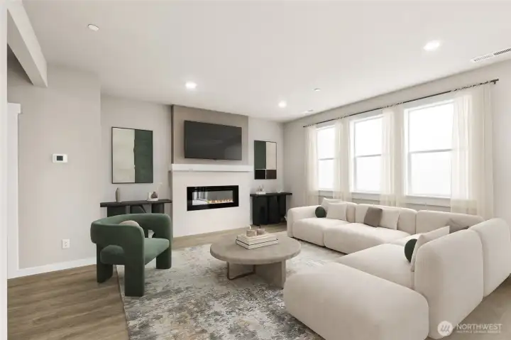 Plasma TV pre-wire w/ HDMI cable at great room, home automation package includes deadbolt door lock, programmable thermostat, smart switches, video doorbell and smart speaker. Virtually staged.