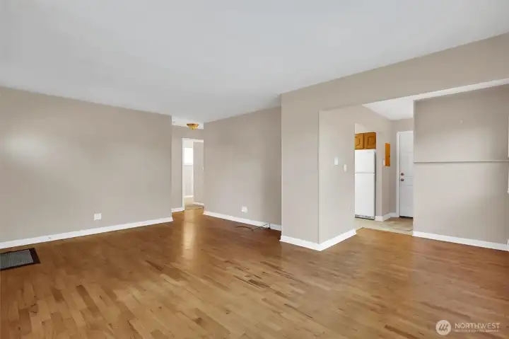 Open flow between living and dining spaces.