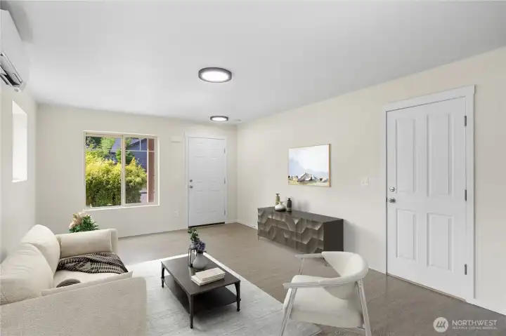 Virtually staged main living area.