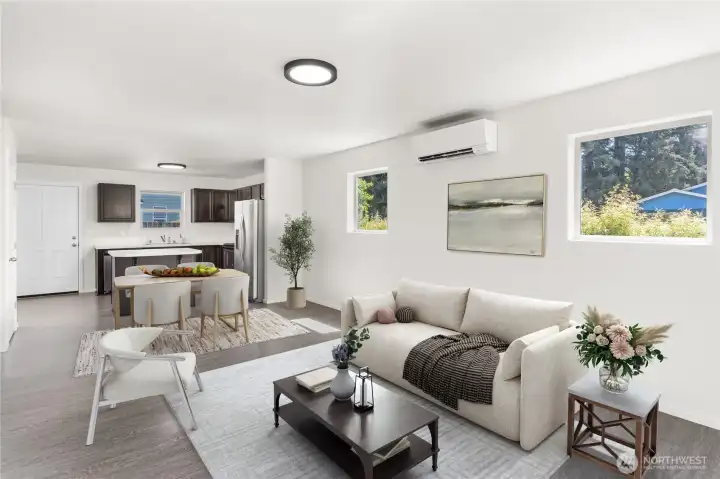 Virtually staged main living area.