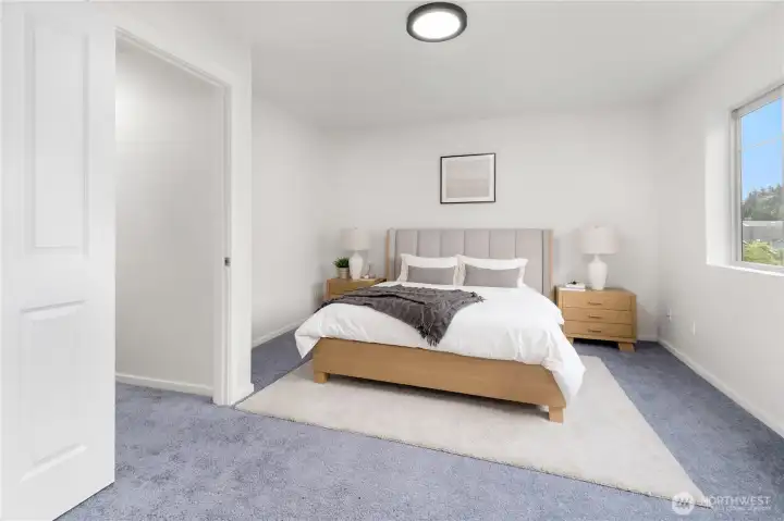 Primary bedroom virtually staged.