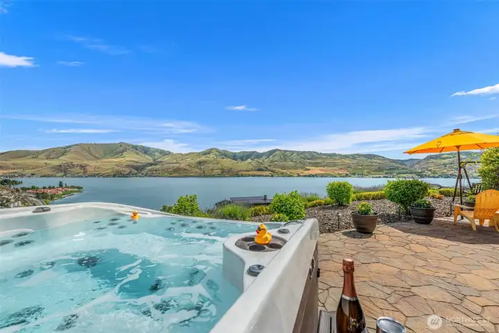 Relax in the hot tub while soaking in the panoramic views.
