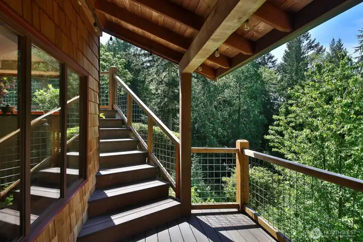 Window along the left edge of photo belongs to the Studio/Flex Space. We are standing on a covered deck that looks out upon the Northern part of the property. Let's go inside..... Window along the left edge of photo belongs to the Studio/Flex Space. We are standing on a covered deck that looks out upon the Northern part of the property. Let's go inside.....