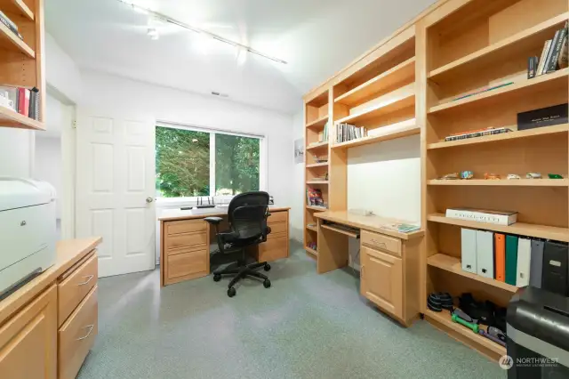 Lower level bedroom makes for perfect home office with all the built in's.