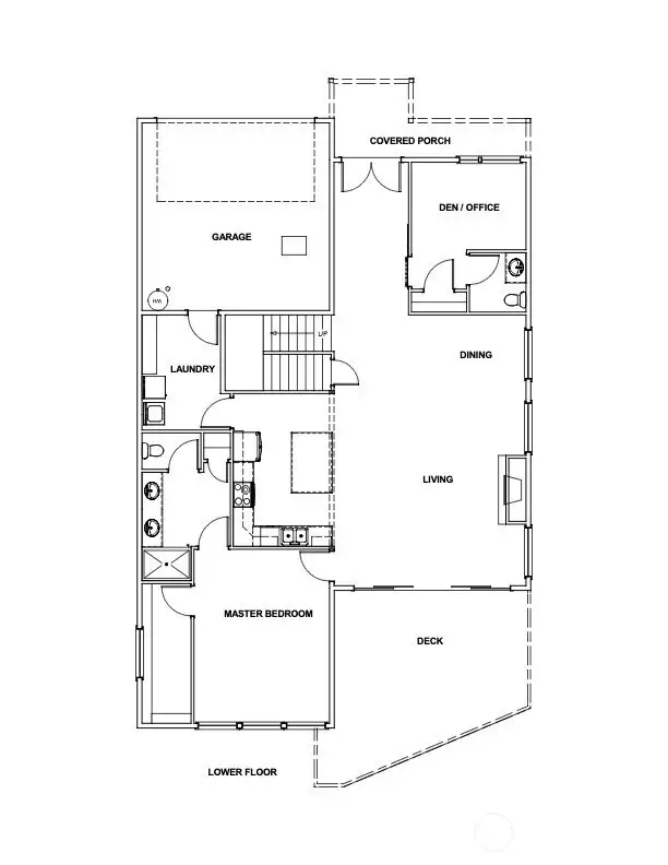 Main level offers primary suite, open kitchen, living room, dining room, office, powder room and utility room plus an expansive deck!