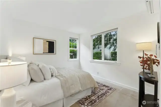 The main floor primary bedroom. A rare find in a Winslow townhome.