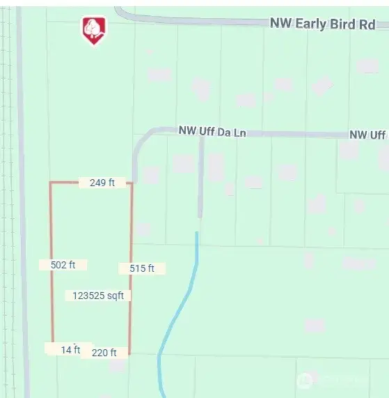 This is the overhead shot of our build-ready, 2.8 acre lot, at the end of the road for total privacy.