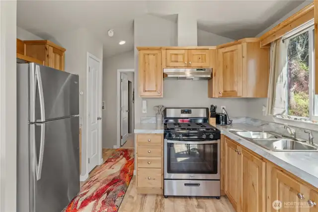 Kitchen with propane cooking stove
