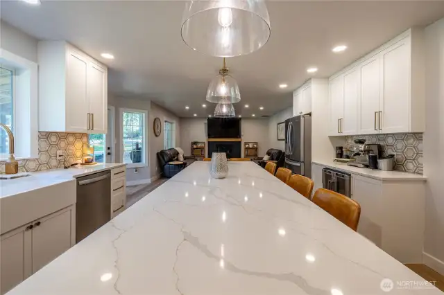 10.5' by 3.5' Kitchen island is perfect for entertaining and every day use.
