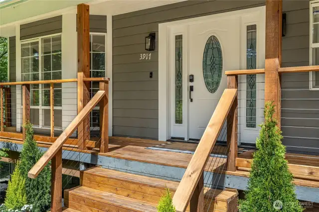 The new cedar covered front porch is perfect for those relaxing mornings or late evenings