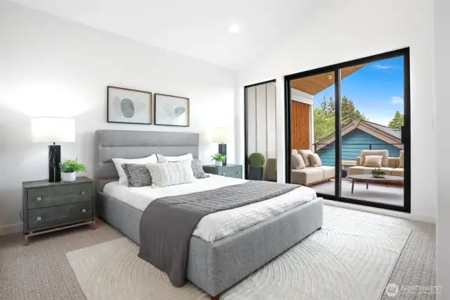 Big Second Bedroom with Vaulted Ceilings and Oversized Slider to Covered View Deck