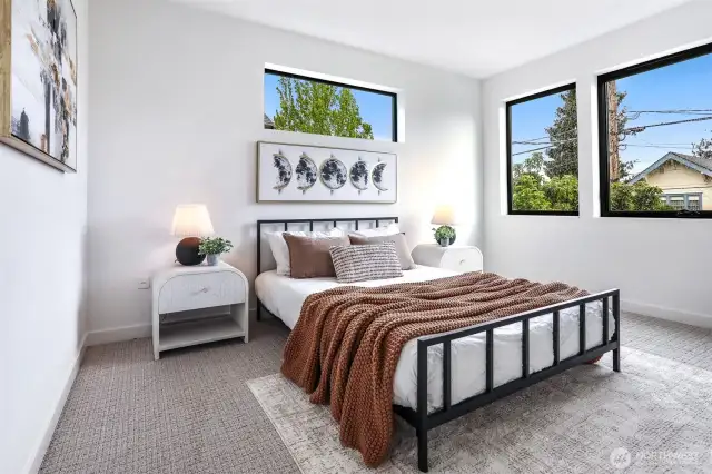 Good Size third upper level bedroom with High Ceilings and Oversized Windows