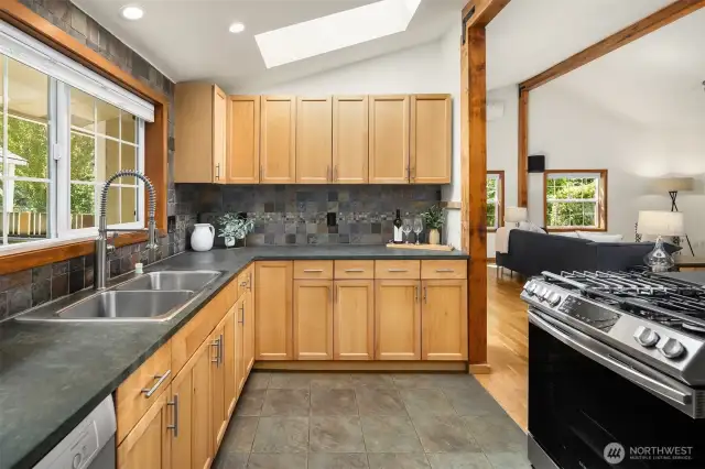 Skylights and large window keep your kitchen light and bright