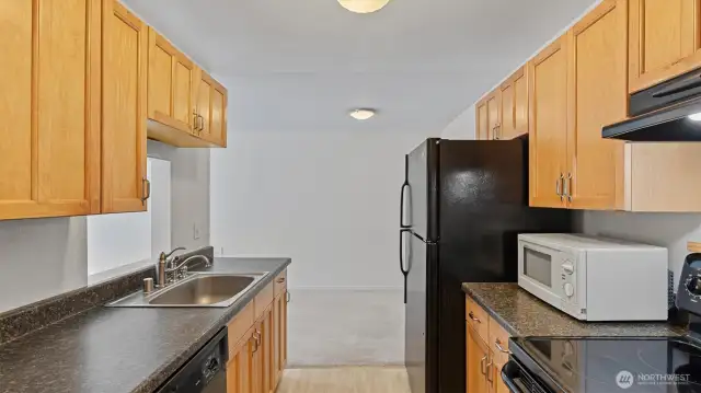Ample counter space and big cupboards.