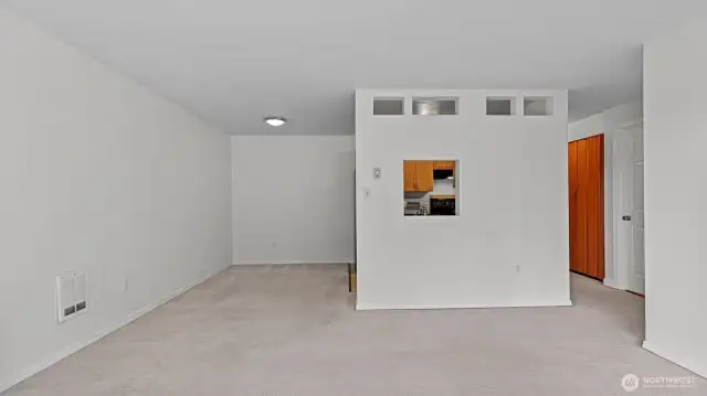 The living room is generous in size and the dining room to the left of the kitchen is also.