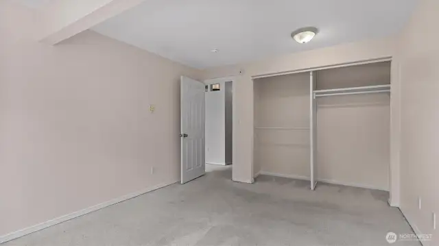 The closet is large and has plenty of room for storage or even a dresser.