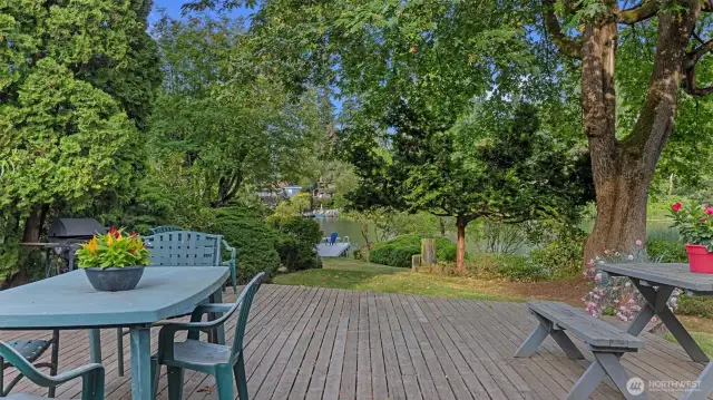 Views of the lake and dock from the courtyard entertainment deck.