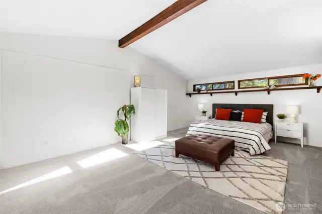 Vaulted, large & inviting.  Great for a bedroom, a rec room, a studio, you name it, it is what you want!