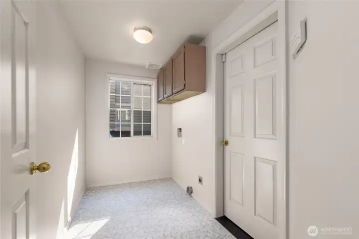 Laundry room with the door leading to the garage.