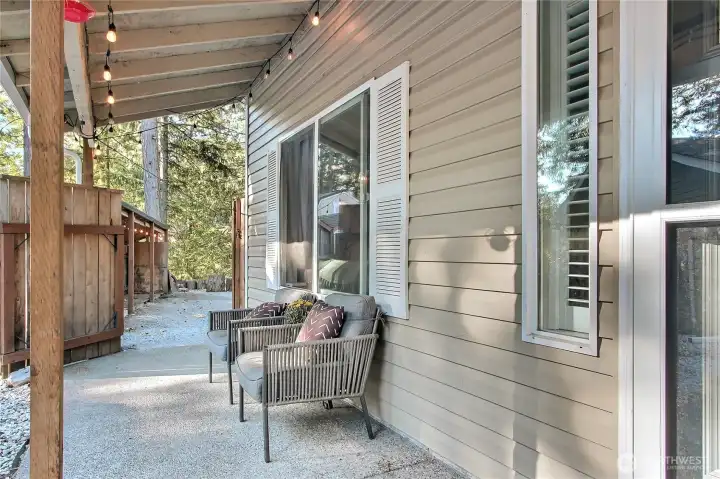 View from the front door leading to your back/side yard, fenced-in.