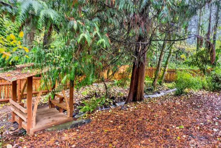 Custom Covered Bridge In Lower BackYard Area.