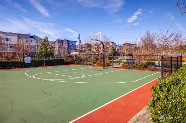 Basketball and bocce courts.