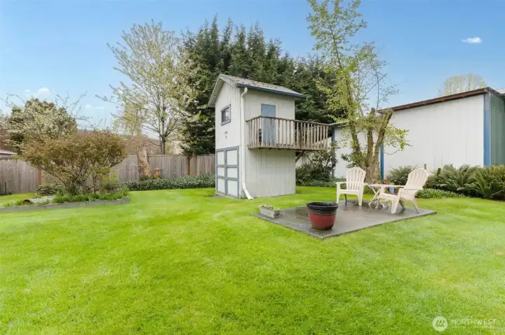 Elevated Playhouse with Extra Storage Adjacent to Mature, High Yield Fruit Trees