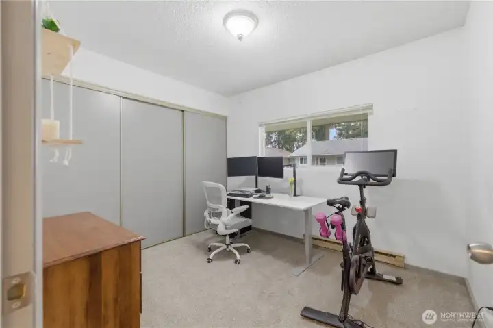 One of 2 good size bedrooms.  Makes a great home office as well.