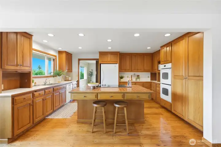 Spacious kitchen with large island.