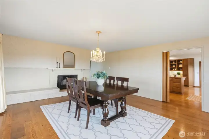 Dining room has a fireplace!