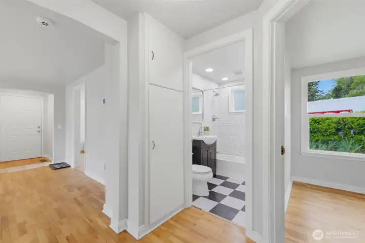 Main floor bath, and 1st bedroom on right
