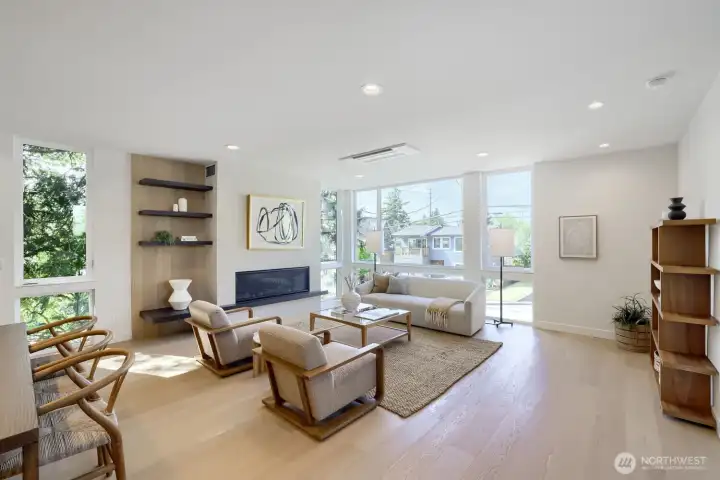 The living room faces the street with great light.