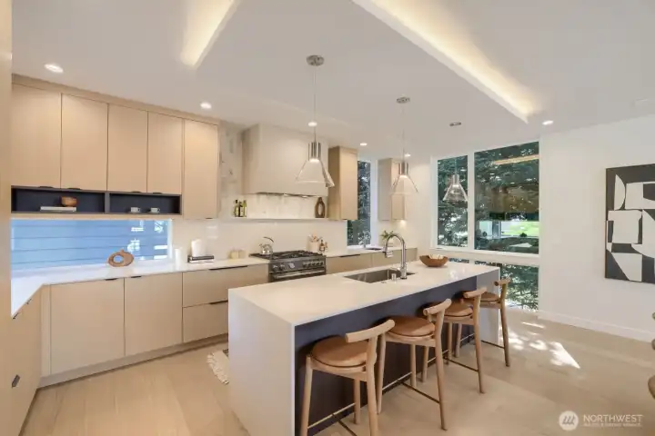 The kitchen is spacious with oversized island.