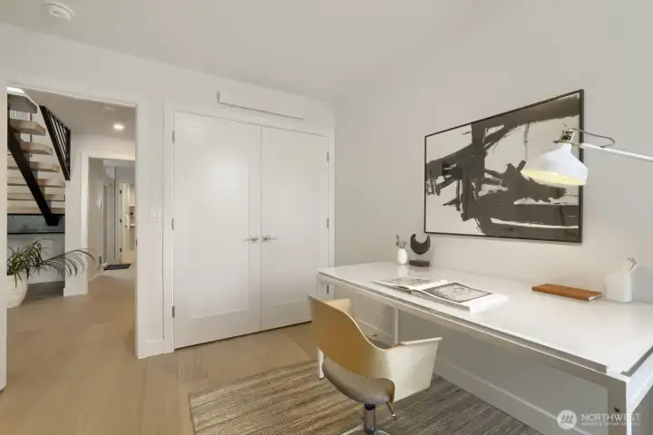 The entry floor bedroom has a level entry and many possibilities.