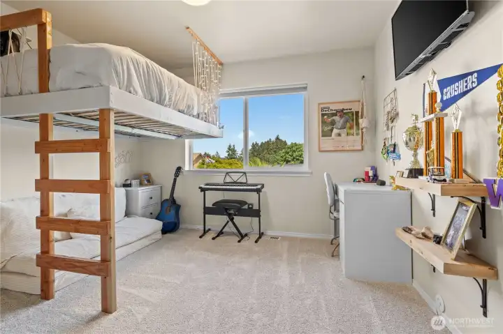 Bedroom #1. Custom Loft Bed can stay or Seller can remove. Closet Organizer included!