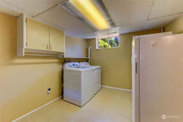 Spacious downstairs laundry room with 2 refrigerators.