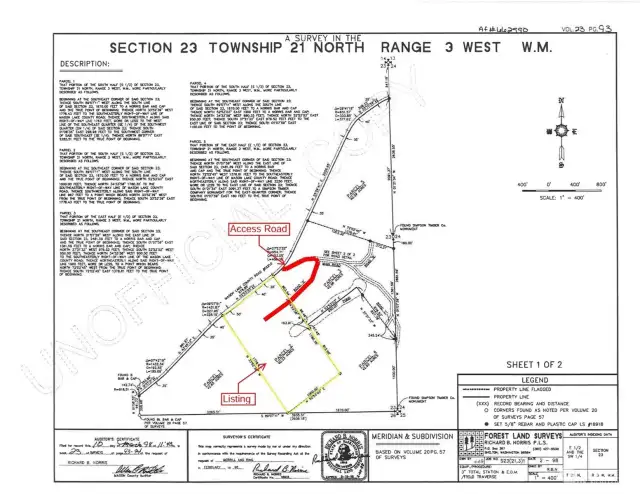 The access easement is highlighted in red...