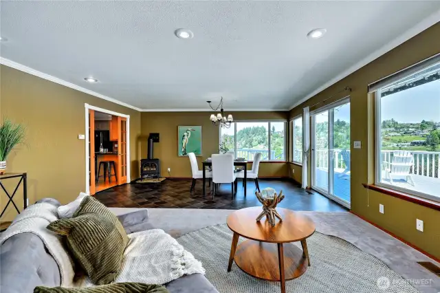 Living and dining areas.