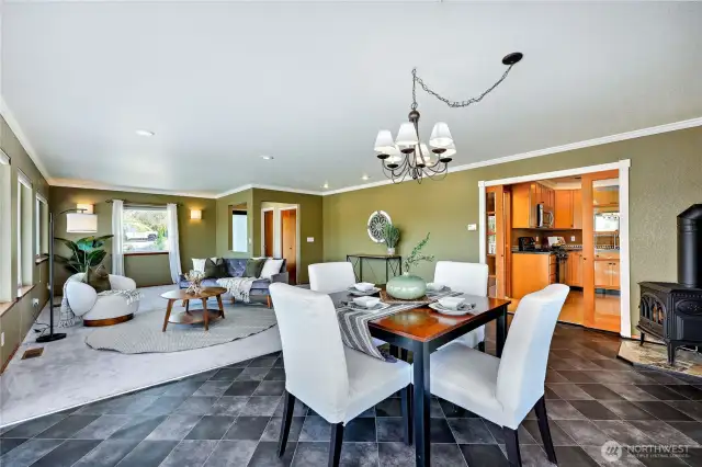 Living and dining areas.