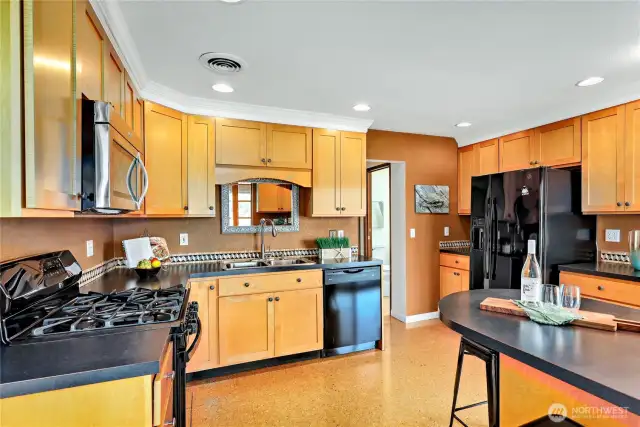 Remodeled kitchen with natural gas range. All appliances stay!
