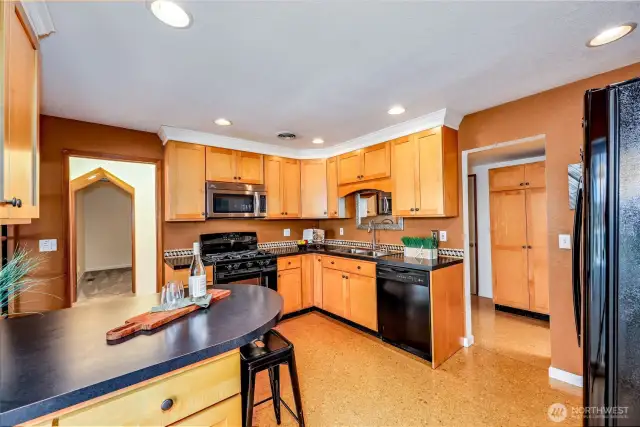 Peninsula provides extra storage and a nice breakfast nook.