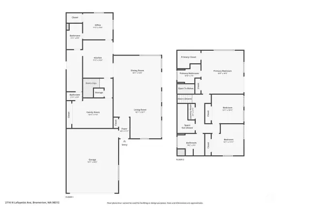 Floorplans. Note the "family room" is a bonus room and the "office" on the main is a bedroom (closet/window).
