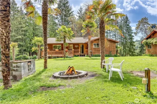 Main home front facing the central fire pit.