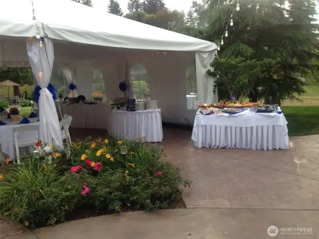The 30x60 wedding tent is set up over the sport court- a perfect fit.
