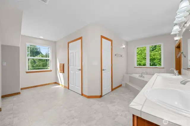 5-piece master bath with extra storage+ large walk in closet.